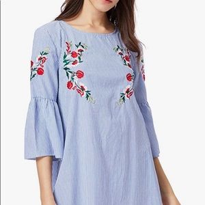 Bell Sleeve Embroidered Tunic Dress